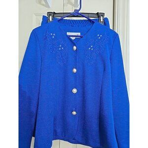 Pablo Collection Womens Petite 10 Royal Blue Skirt & Jacket Set With Pearl Butto